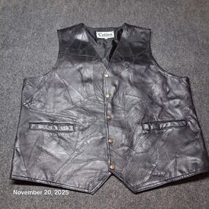 Vintage‎ Cellini Patch Work Black Leather Motorcycle Vest Size XXL Lined